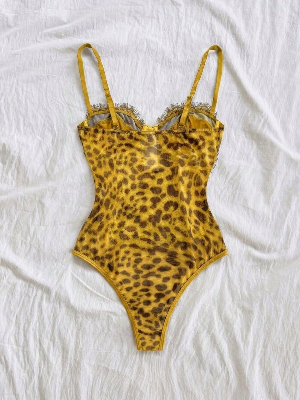 Yellow Casual Women's Leopard Print Bustier Lace Trim Camisole - Picture 2 of 7